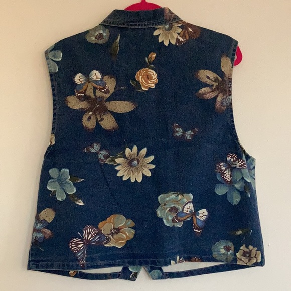 VTG 90's Womens Denim Jean Vest Size XL Bohemian Floral/Butterfly Print - Picture 8 of 10